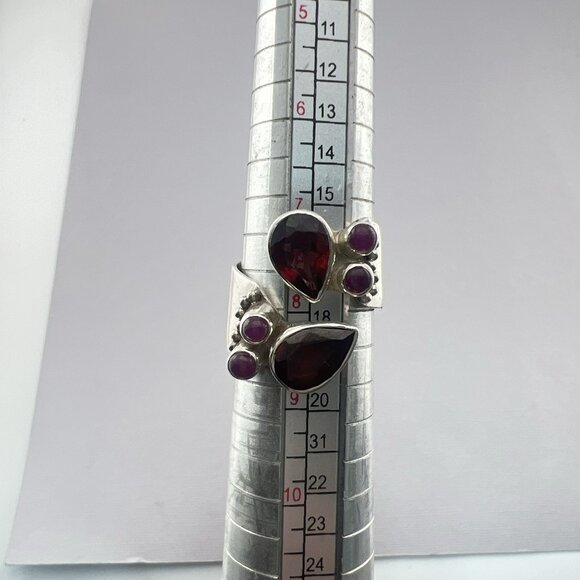 Sajen Ring Sterling Silver Garnet Bypass Adjustable 925 Red Pink Size 7 - 10 - Picture 10 of 11